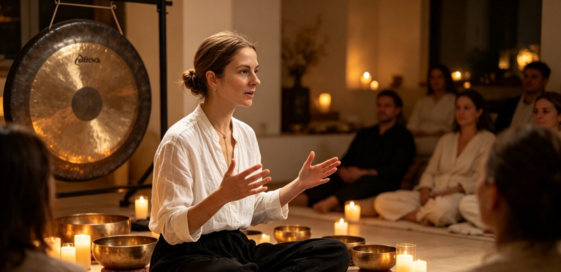 Sound bath session for a corporate group