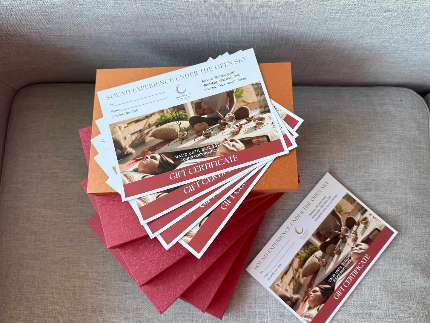 Kate Sound Studio custom gift certificate in luxury packaging