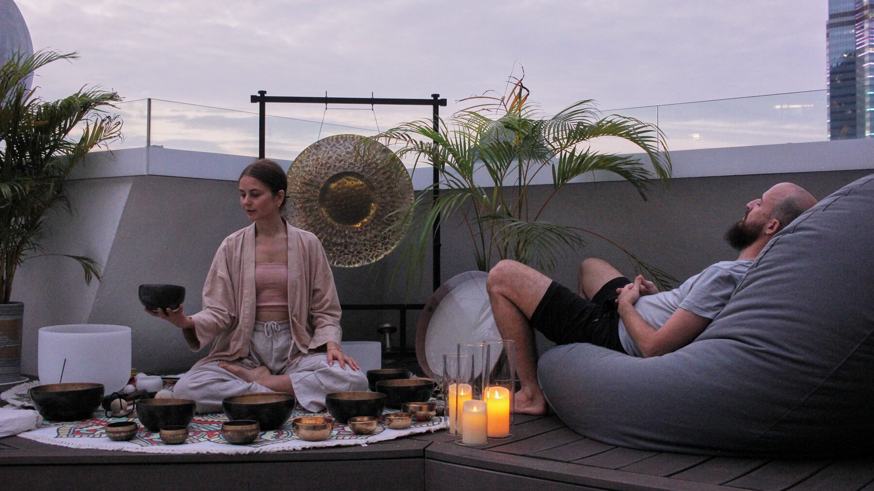 Small group sound bath session